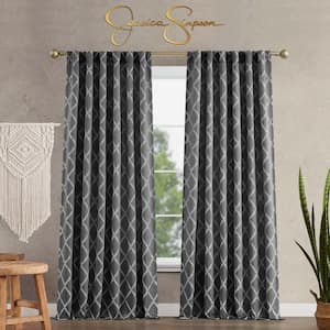 Lynee Textured 52 in. W x 96 in. L Polyester Blackout Back-Tab Tiebacks Curtain in Grey (2-Panels)