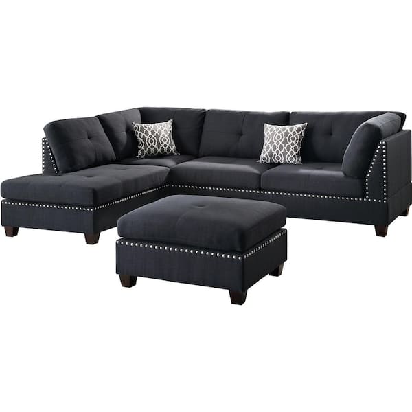 Venetian Worldwide Florence 2 Piece Black Fabric 6 Seater L Shaped Sectional Sofa With Ottoman Vene F6974 The Home Depot