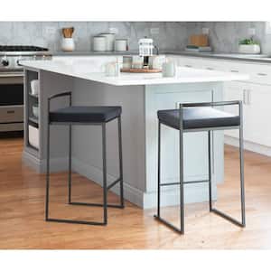 Fuji 26 in. Black Stackable Counter Stool with Black Velvet Cushion (Set of 2)