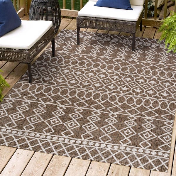 Kafel Tribal Bohemian Brown/Beige 5 ft. x 8 ft. Indoor/Outdoor Area Rug