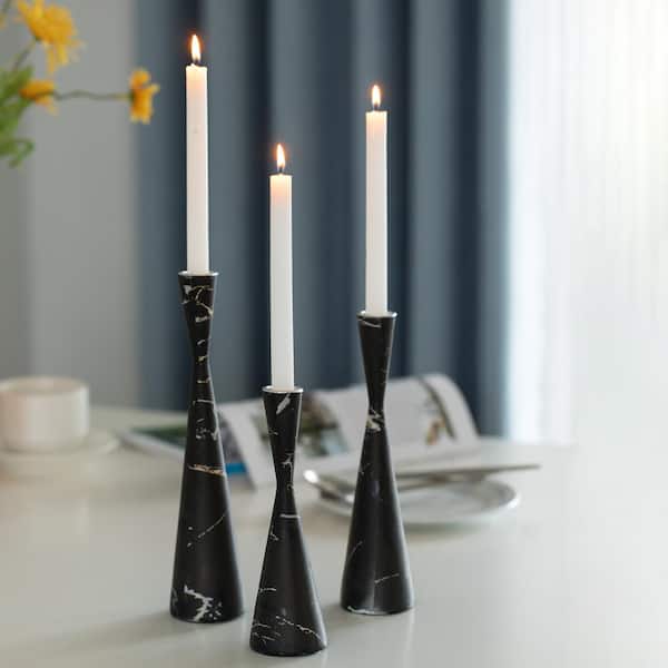 FABULAXE Marble Resin Candle Holders - Set of 3 Taper Candlesticks
