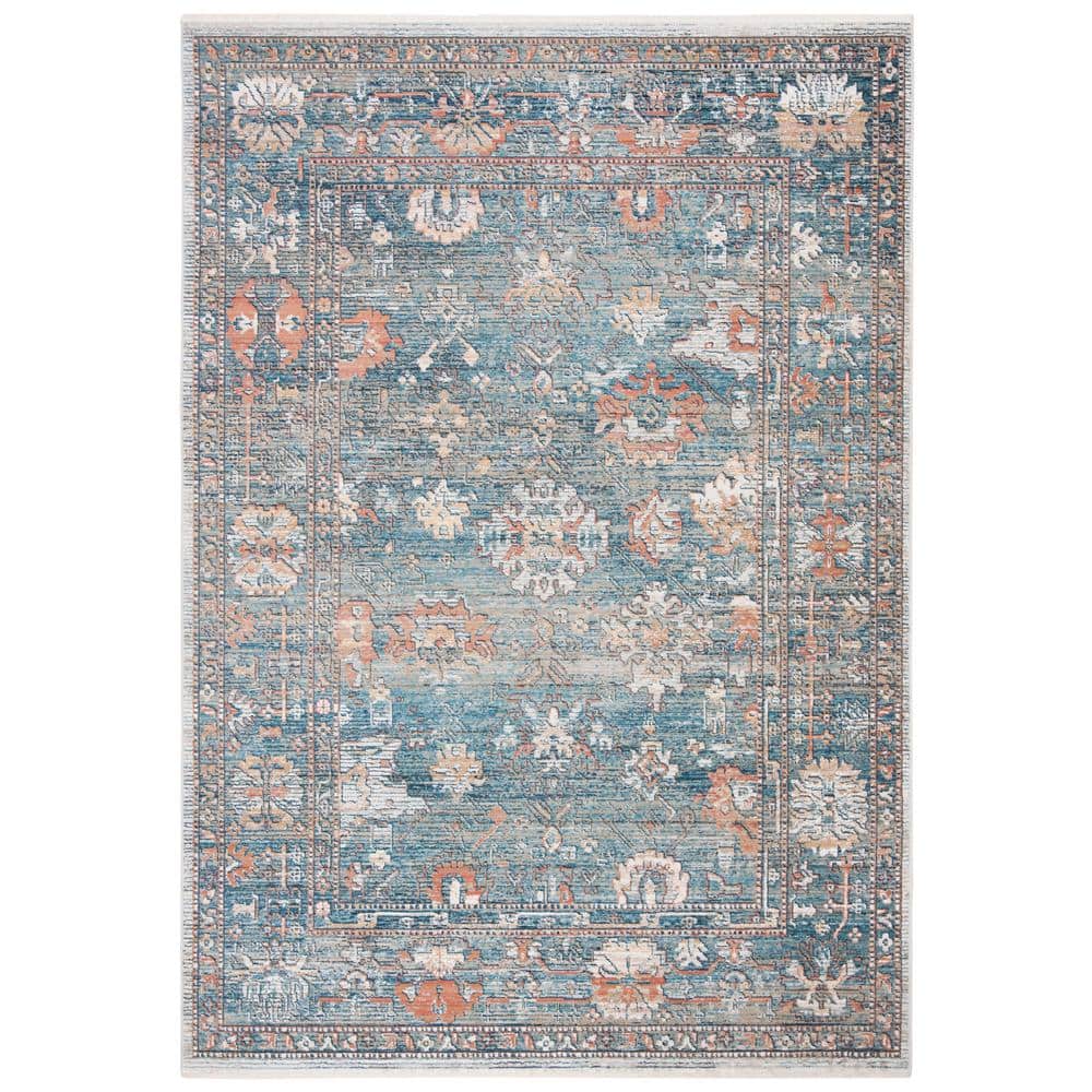 Elegant Blue & Ivory Synthetic 9' x 12' Easy-Care Area Rug