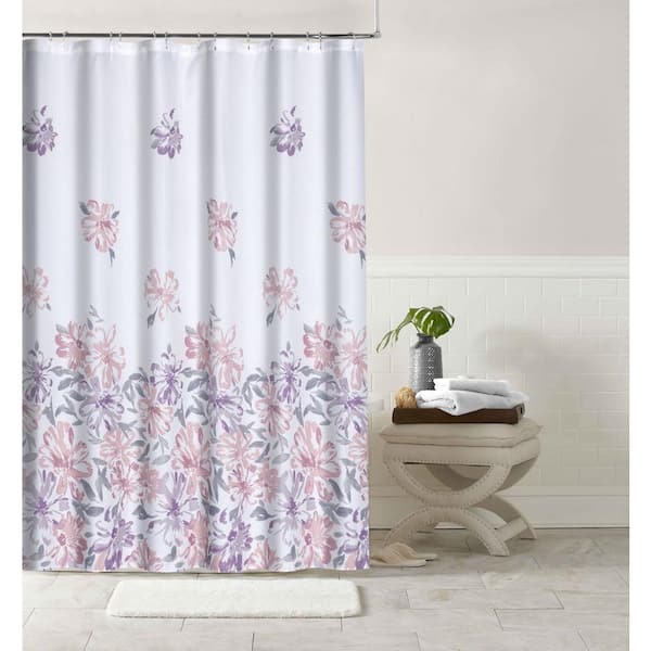 13 Piece Shower Curtain Set In Bouquet, Purple And Gray Shower Curtain Sets