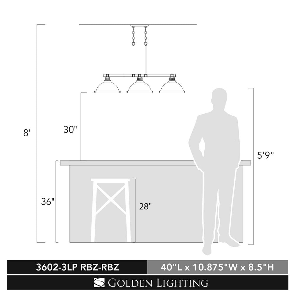 Duncan 3-Light Rubbed Bronze Linear Pendant with Glass Diffusers