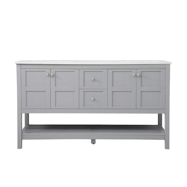 Unbranded Simply Living 60 in. Single Bathroom Vanity in Gray with Quartz Vanity Top in Calacatta White