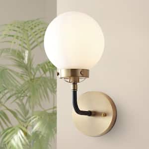 Caleb 8 in. 1-Light 8 in. Brass Gold/Black Wall Sconce