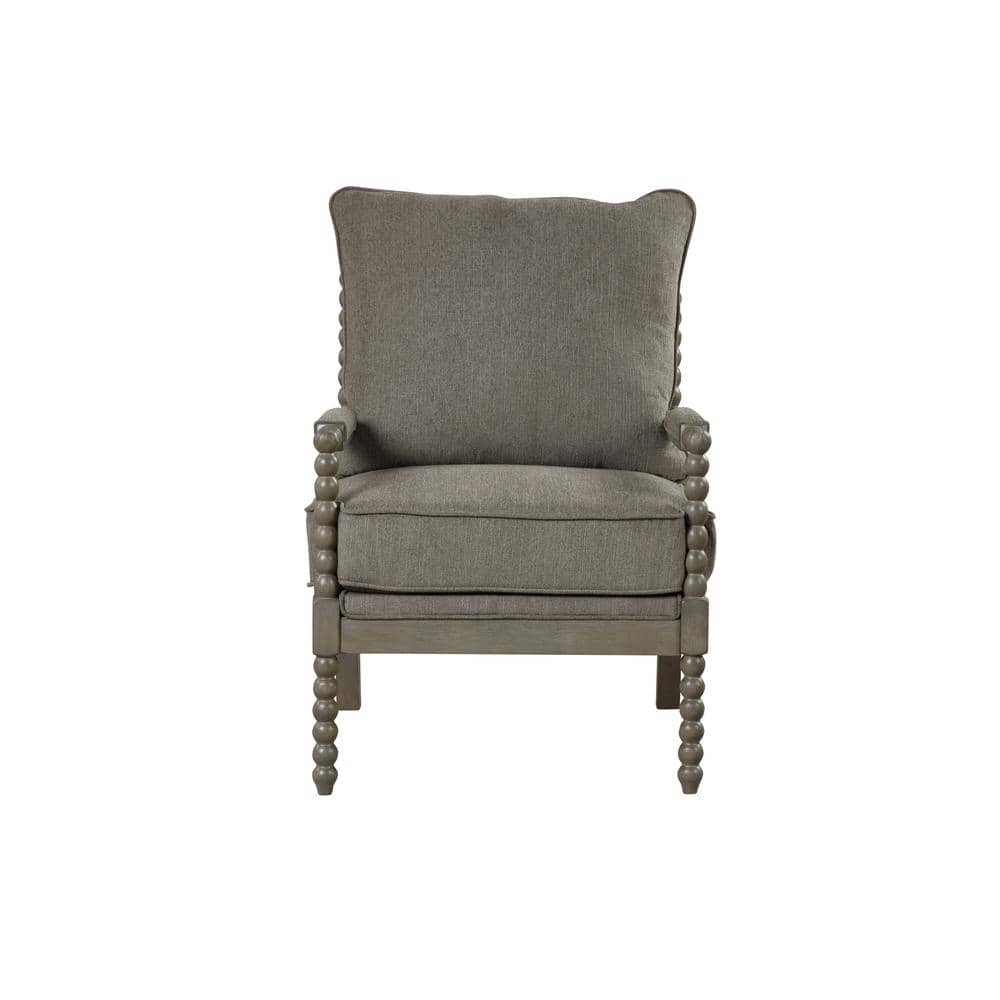 Rustic Taupe Cushioned Accent Armchair with Antique Grey Wooden Frame