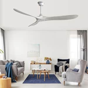 60 in. Silver Indoor/Outdoor Wood Ceiling Fan with Remote Control and Reversible Motor