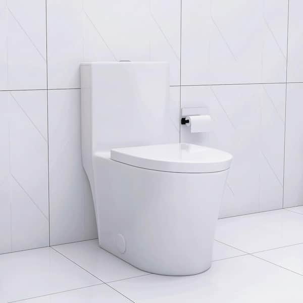 1-Piece 1.1/1.6 GPF Dual Flush Elongated Toilet with Soft Closing Seat in White