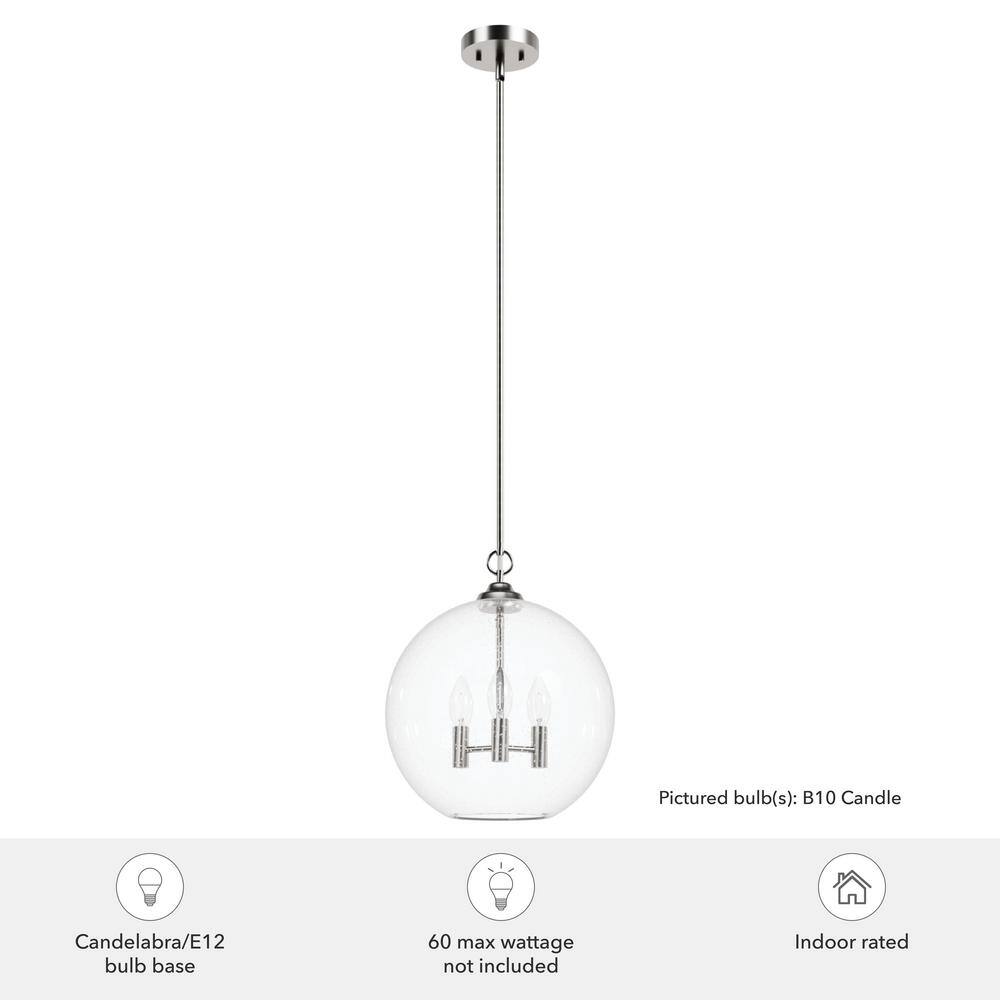 High Oaks Brushed Nickel Globe Pendant Light with Clear Glass Shade