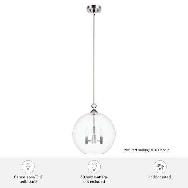 Hunter - High Oaks 60-Watt 3 Light Brushed Nickel Island Pendant Light with Clear Seeded Glass Shade, Bulbs Not Included