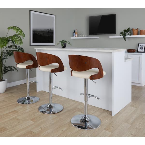 Lumisource Pino 33 Cream Faux Leather, Chrome Metal, and