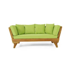 Acacia Wood Outdoor patio sofa Day Bed chair with adjustable flat surface for garden poolside with Cushion green