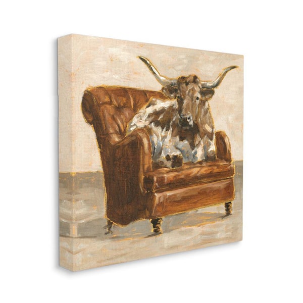 Stupell Industries "Animal Bull Livingroom Chair Brown Orange Painting" Ethan Harper Unframed Animal Canvas Wall Art Print 24 in. x 24 in.