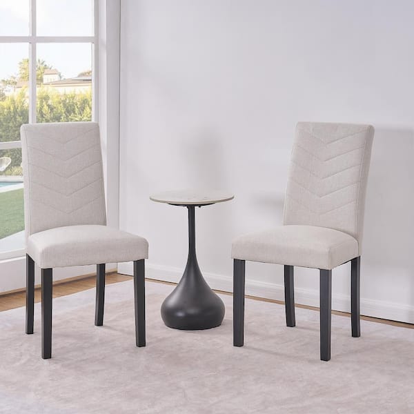 VECELO Modern Upholstered Dining Chairs (Box of 2) Fabric Kitchen Chairs with High Back and Wood Legs, Beige