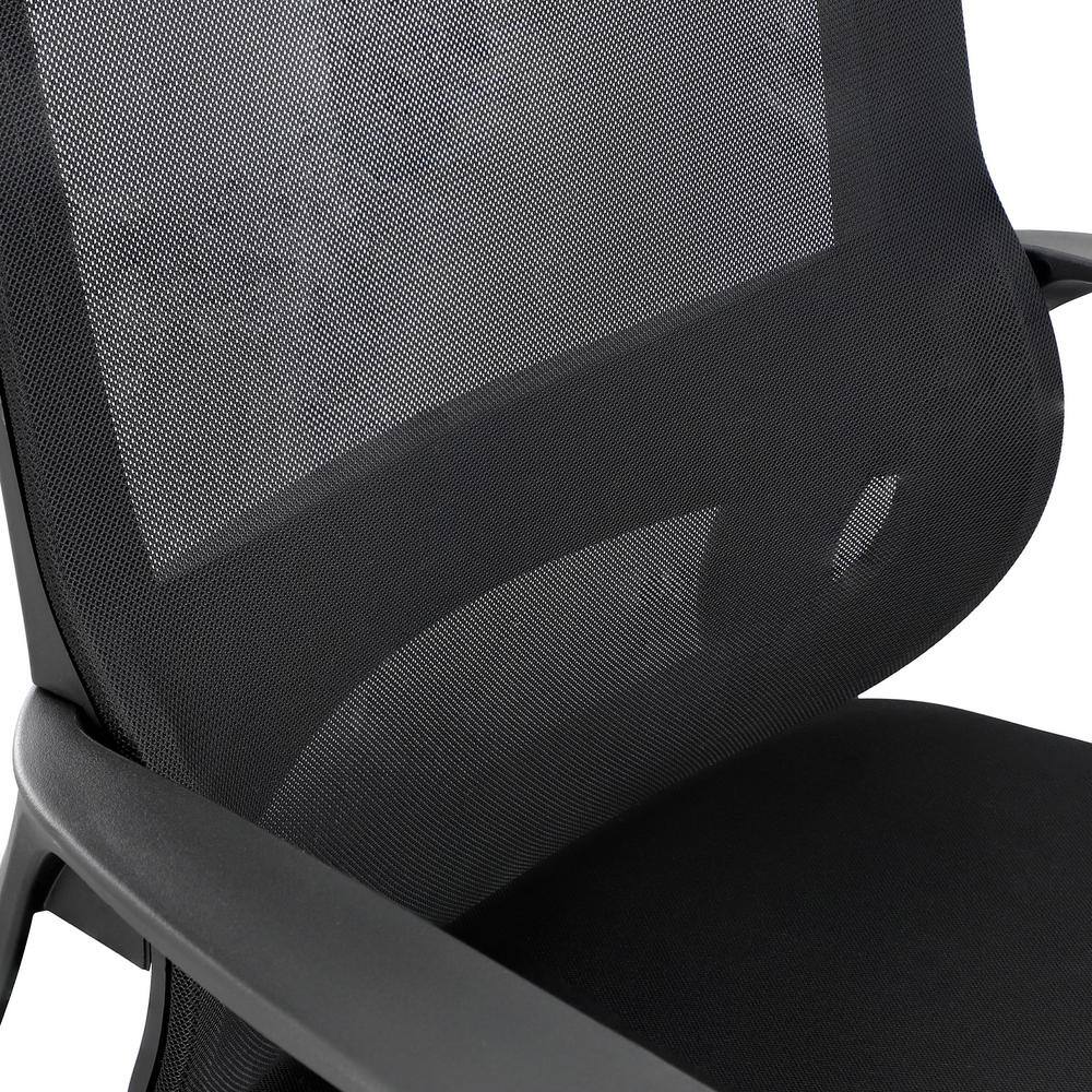 Close-up detail of the black mesh texture on an office chair backrest.