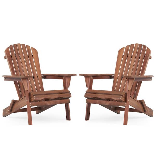 Classic Natural Brown Folding Wood Adirondack Chair for Garden, Lawn, Backyard (2-Pack)