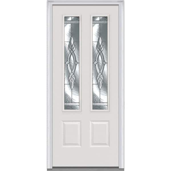 MMI Door 32 in. x 80 in. Brentwood Left-Hand 2-3/4 Lite 2-Panel Classic Primed Steel Prehung Front Door