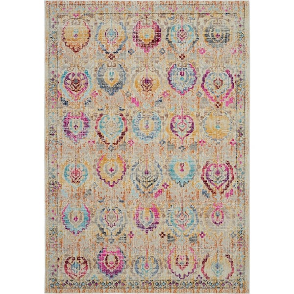 4 ft. x 6 ft. Ivory Pink and Orange Floral Distressed Area Rug