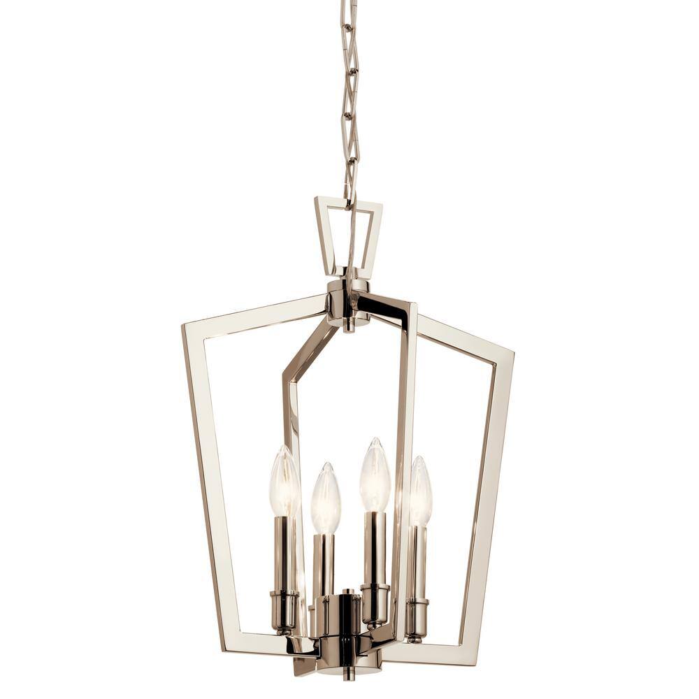 Elegant Polished Nickel 4-Light Open Cage Pendant