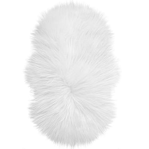 White 2 ft. x 4 ft. Sheepskin Faux Fur Furry Cozy Area Rug