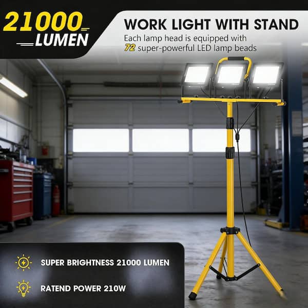 BIBIVIS 21000 Lumen 110V LED Work Lights, 3 Head Portable Work