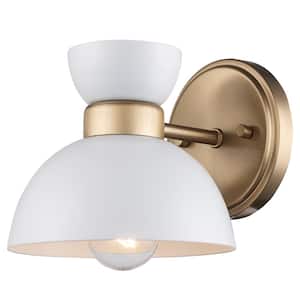 Azaria 1-Light White and Gold Indoor Wall Sconce Light Fixture with Metal Dome Shade