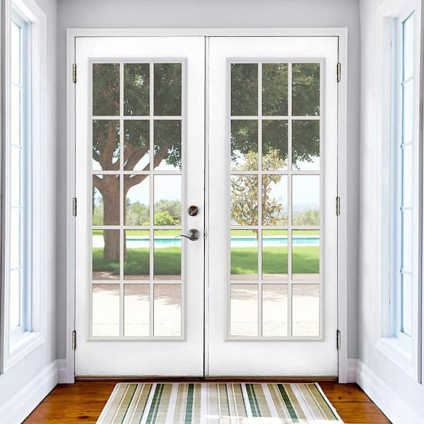 72 in. x 80 in. Primed White Steel Prehung Right-Hand Inswing 15-Lite Clear Glass Patio Door Vinyl Frame with Brickmold