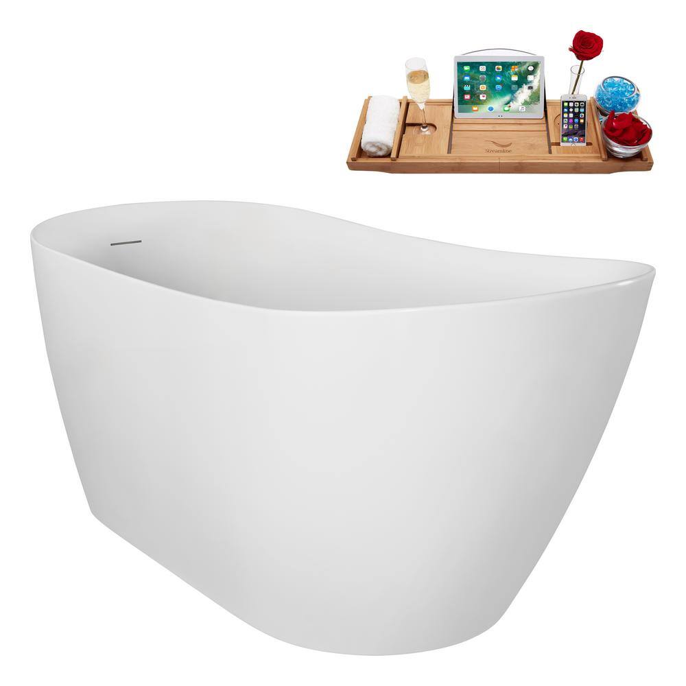 59" Glossy White Acrylic Freestanding Soaking Bathtub with Polished Gold Trim