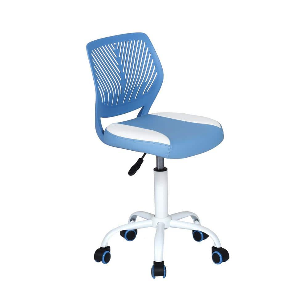 Homy Casa Carnation Upholstery Adjustable Height Ergonomic Task Chair in White-Turquoise, White-Blue