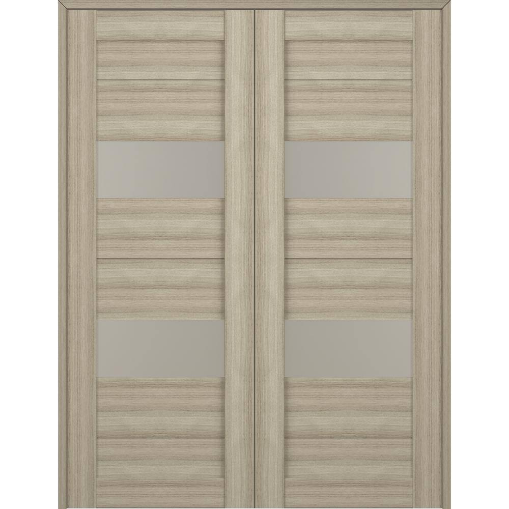 Berta 48" Beige Pine Composite Double Prehung French Door with Frosted Glass