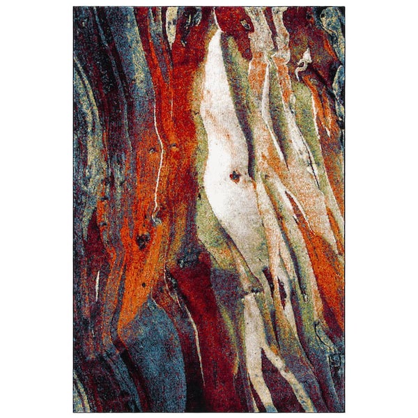 Glacier 5 ft. x 8 ft. Red/Green Abstract Area Rug