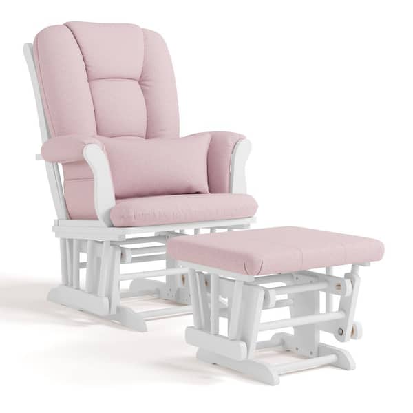 Storkcraft Tuscany White with Pink Swirl Cushion Glider and Ottoman Set