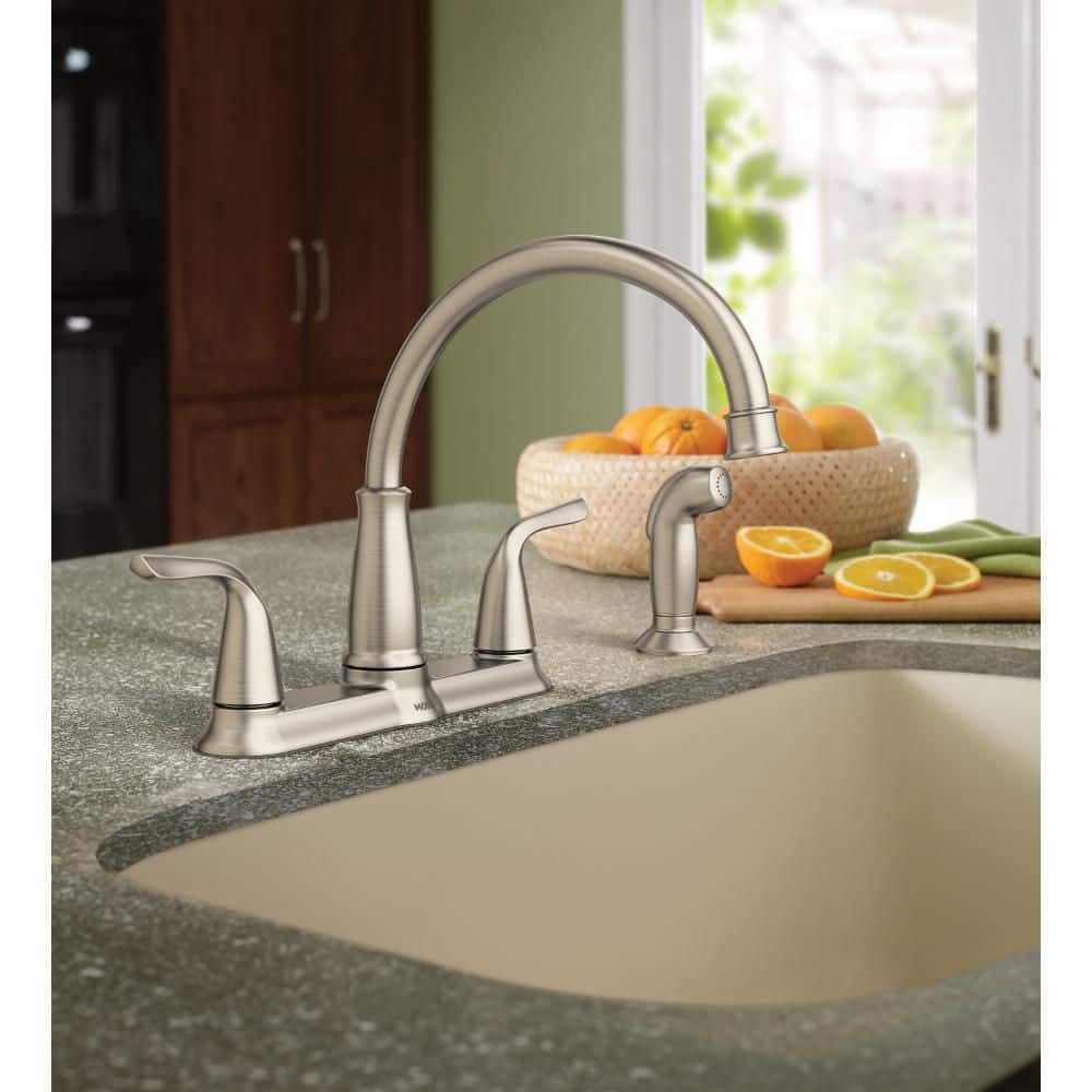 Spot Resist Stainless Dual-Handle Kitchen Faucet with Side Sprayer