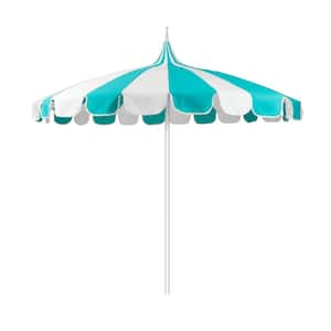 8.5 ft. Silver Aluminum Commercial Natural Pagoda Market Patio Umbrella Push Lift in Aruba Sunbrella