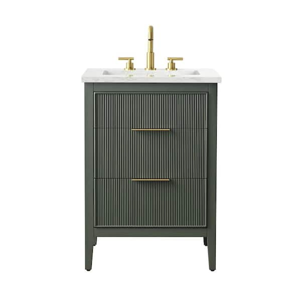 Emma 24 in. W Bath Vanity in Vintage Green with Engineered Stone Top in Arabescato with White Sink