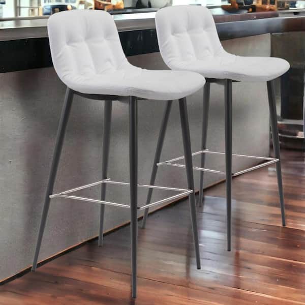 HomeRoots 30.3 in. White Low Back Metal Bar Chair with Upholstery Seat Set of 2