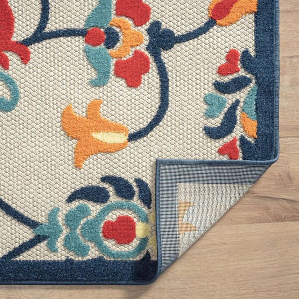 Blue, Orange 5 ft. x 8 ft. Woven Floral Polypropylene Rectangle Indoor/Outdoor Area Rug