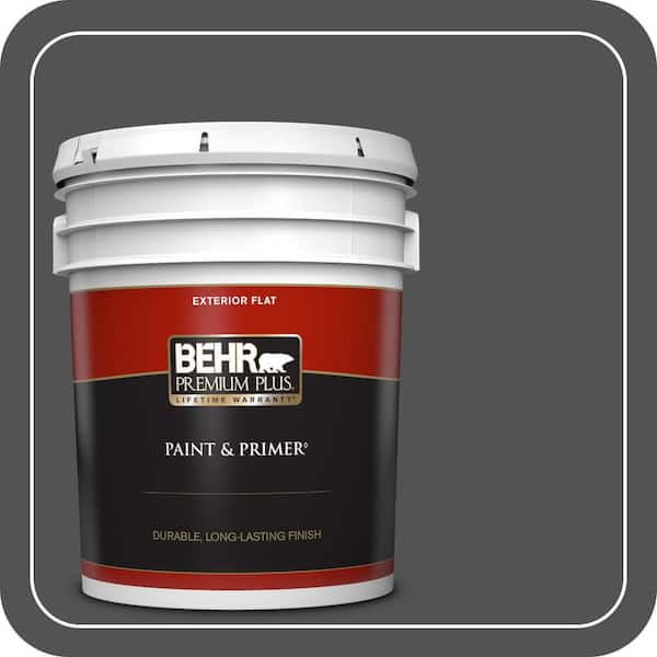 BEHR PREMIUM PLUS 5 gal. #BXC-30 Black Space Flat Exterior Paint & Primer