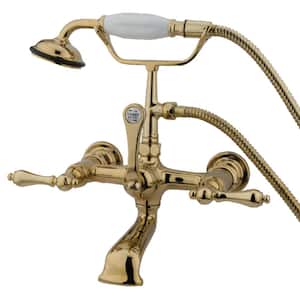 Vintage 7 in. Center 3-Handle Claw Foot Tub Faucet with Handshower in Polished Brass