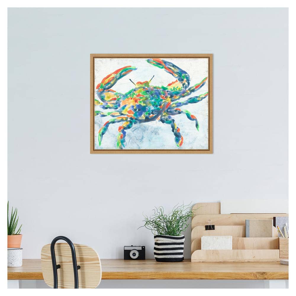 Rainbow Crab II Abstract Canvas Print with Maple Frame