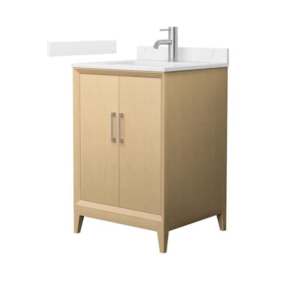 Wyndham Collection Janna 24 in. Single Freestanding White Oak Bath Vanity with Carrara Cultured Marble Top (Assembled)