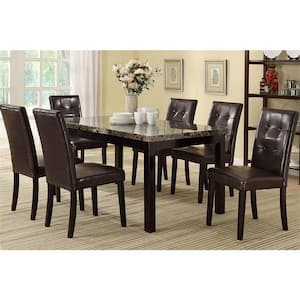 Espresso Solid Wood and Brown Faux Leather Dining Chair (Set of 2)