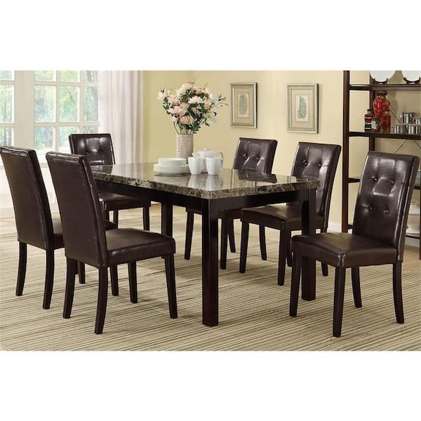 Espresso Solid Wood and Brown Faux Leather Dining Chair (Set of 2)