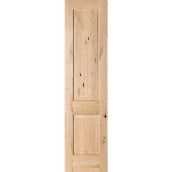 Krosswood Doors 18 in. x 96 in. Knotty Alder 2 Panel Square Top with V-Groove Solid Wood Core Interior Door Slab