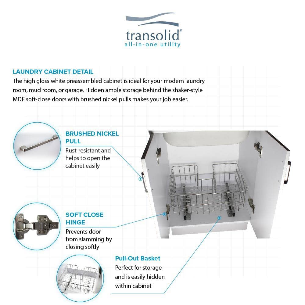 White Freestanding Farmhouse Laundry Cabinet with Stainless Steel Sink