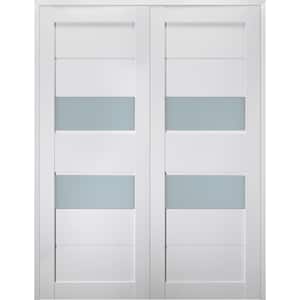 Dessa 48 in. x 79.375 in. Both Active Frosted Glass Bianco Noble Finished Wood Composite Double Prehung French Door