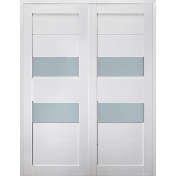 Belldinni Dessa 48 in. x 79.375 in. Both Active Frosted Glass Bianco Noble Finished Wood Composite Double Prehung French Door