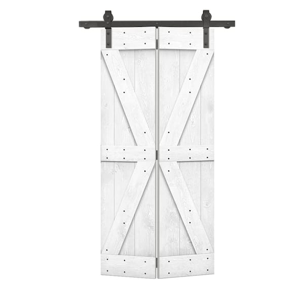 CALHOME 32 in. x 84 in. British K Pre-Assembled Solid Core White Wood Bi-fold Door with Sliding Hardware Kit