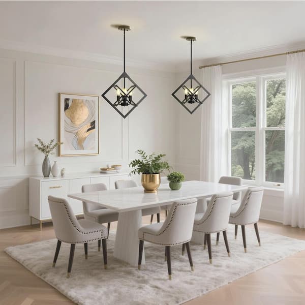 YANSUN 18 in. 4-Light Black Farmhouse Geometric Chandelier, Bright YANSUN 18 in. 4-Light Black Farmhouse Geometric Chandelier, Bright